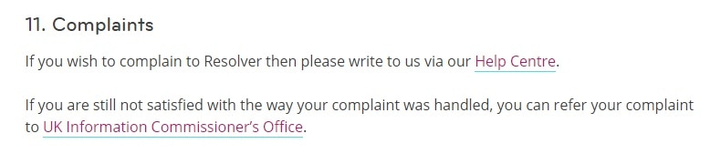 Resolver Privacy Policy: Complaints clause