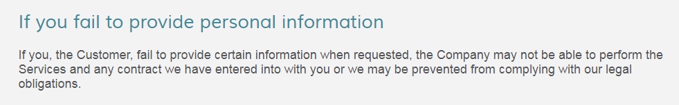 Writeupp Privacy Policy: If you fail to provide personal information clause