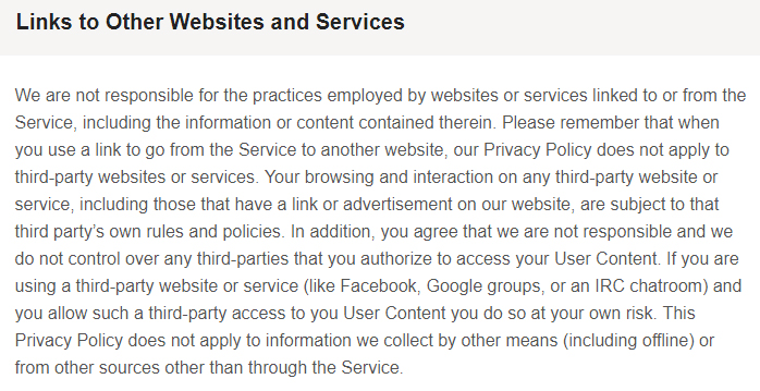 Privacy Policy of WikiHow: Third Party Links Clause