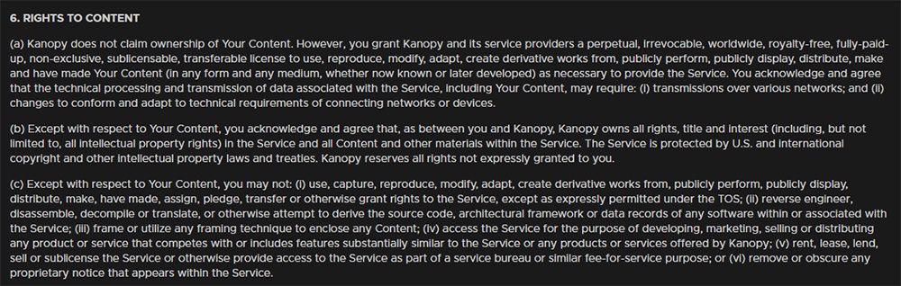 Kanopy Terms and Conditions: Rights to Content clause