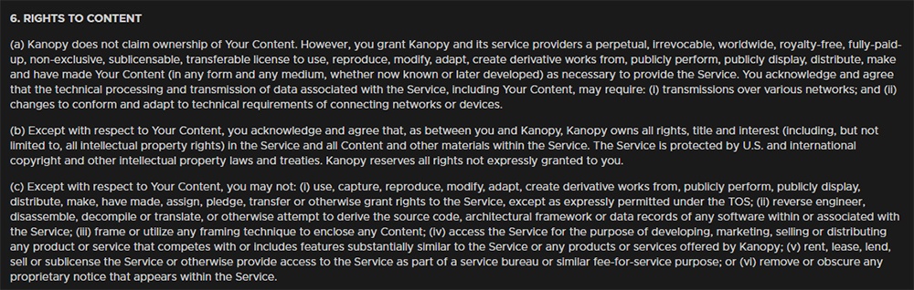 Kanopy Terms and Conditions: Rights to Content clause