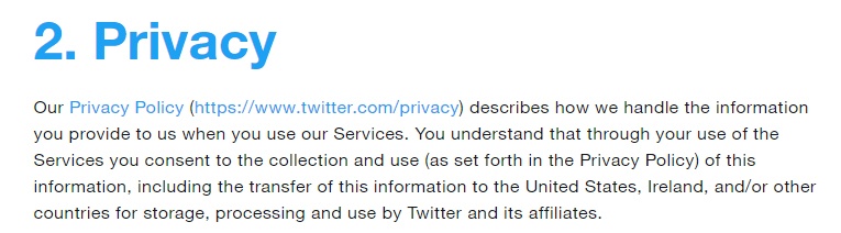 Twitter Terms of Service: Privacy clause