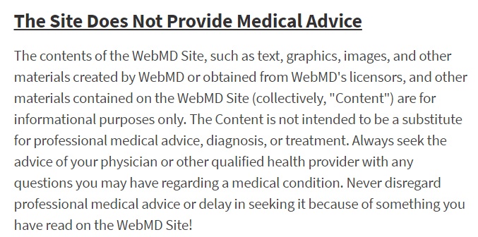 WebMD Terms and Conditions of Use: Medical Advice disclaimer